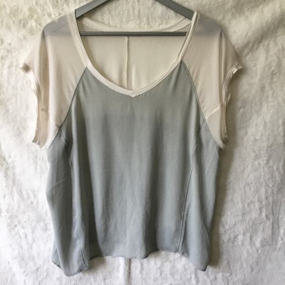 Light Gray Two-Tone Short-Sleeve Sheer Top - Picture 1 of 12